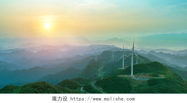 绿色风力发电机蓝天阳光环保可持续发展展板背景